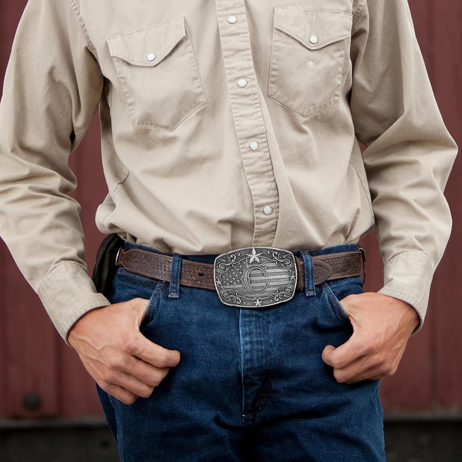 Western Belt Buckle Men Initial Letter ABCDJRM to Z Silver Cowboy Belt Buckles for Women - Image 7