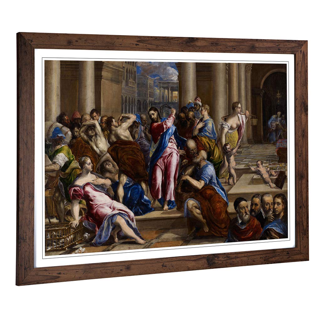 Big Box Art Framed Print of El Greco Christ Driving The Money Changers Design | Wall Art Picture | Home Decor for Kitchen, Living Room, Bedroom, Hallway, Walnut, A2 / 24.5x18 Inch / 62x45cm