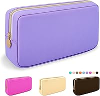 Vista 44 de Iqimott Bolsa Grande de Maquillaje de Nylon, Estuche de Viaje Preppy, Bolsa Grande de Cosméticos de Nylon, Organizador de Maquillaje, Bolsa de Rosa