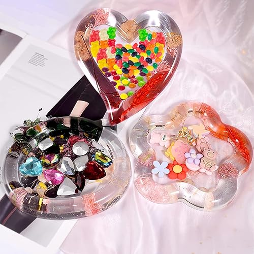 Miniatura 2 de Voyyphixa 3 moldes de bandeja de resina, posavasos de silicona con forma de corazón para resina epoxi, forma de gatoflor para fundición de resina