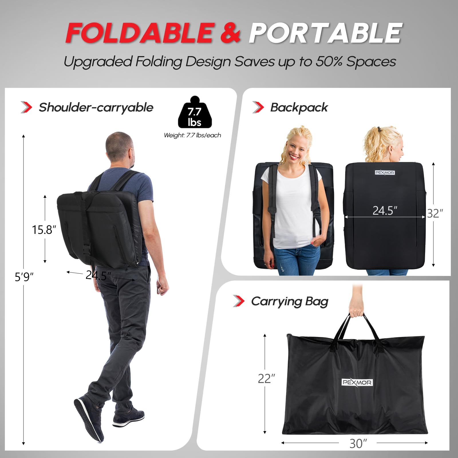 PEXMOR 2 Pack Folding Stadium Seats w/Back Support, 5-Reclining Position Bleacher Chair w/Cushion & Armrest, Portable Padded Stadium Chair w/Pockets, Carrying Bag