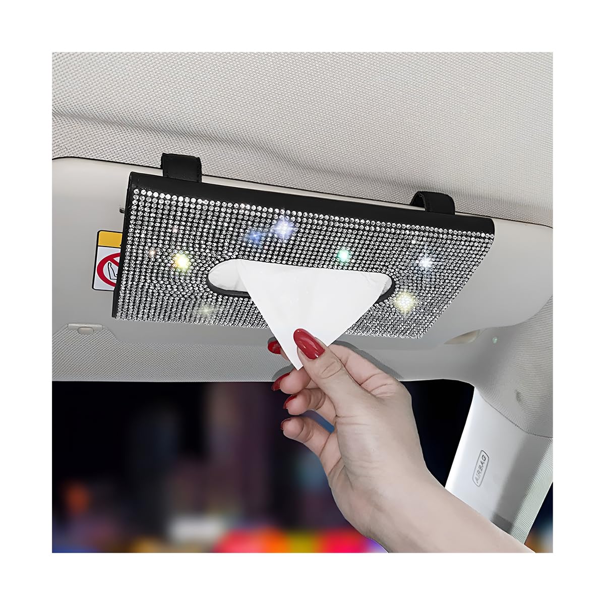 JNNJ Soporte para Pañuelos Coche, Bling Caja Pañuelos Cuero PU Visera para El Coche, Servilletero de Visera del El Coche, Servilletero De Papel Accesorios de Visera para El Sol del Coches(Blanco)