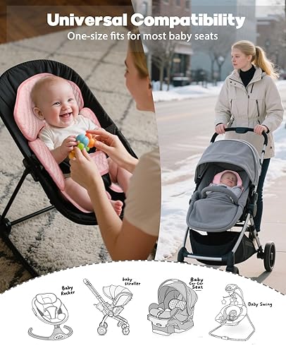 Miniatura 6 de Inserto de asiento de automóvil para bebé, cojín reversible 2 en 1 para recién nacidos y niños pequeños, almohadilla de apoyo para la cabeza y el