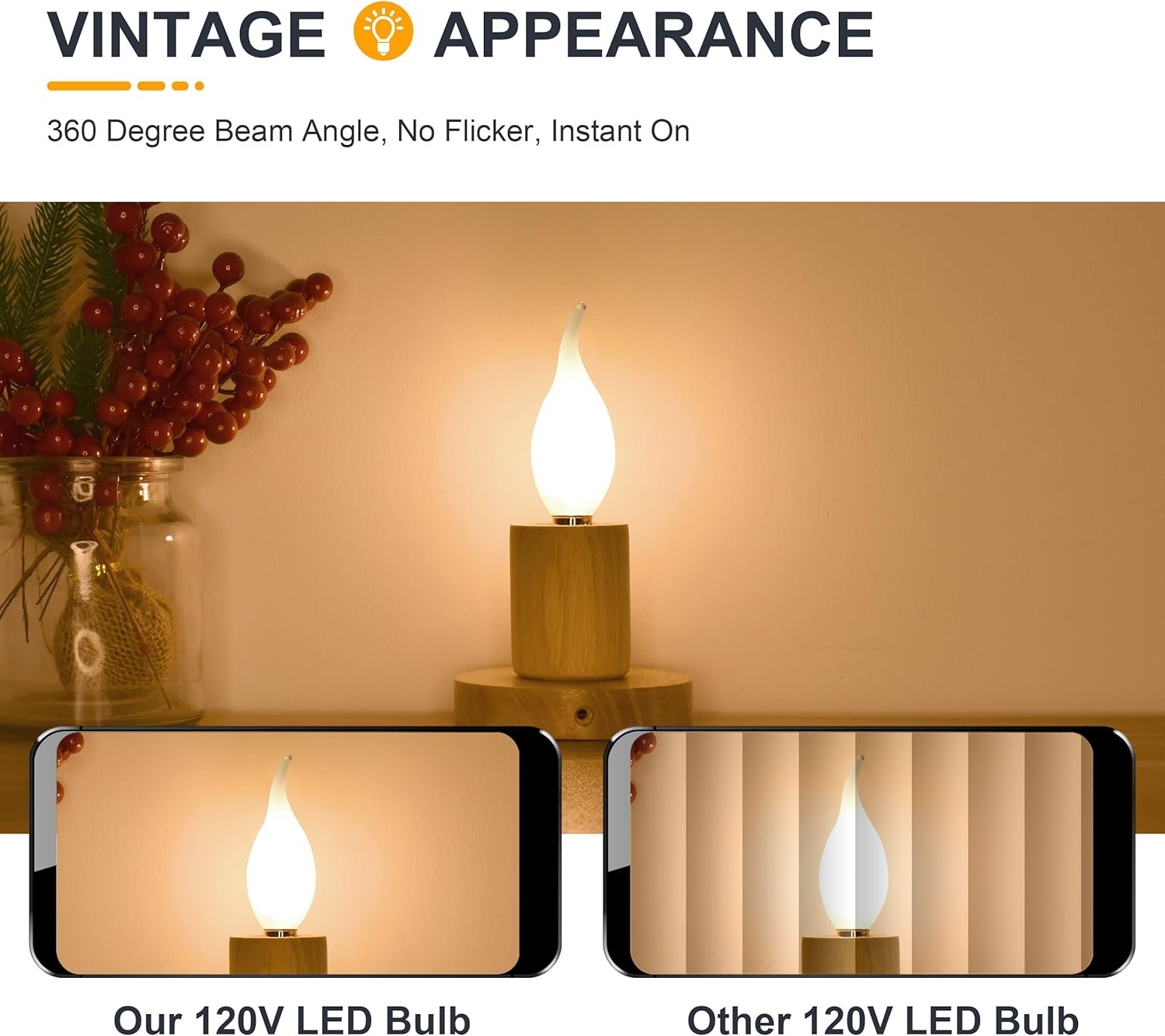 Frosted E12 Candelabra LED Bulbs- Dimmable E12 Light Bulb 40 Watt Equivalent- 4W Antique CA10 Flame Tip Chandelier Bulb, 2700K Soft Warm Candle Bulbs for Wall Sconce, Pendant, Ceiling Fan- 3 Count