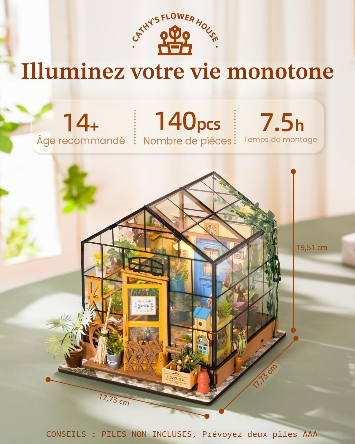 ROWOOD Mini Maison Fleurie de Cathy Miniature de poupée Serre, en Bois, Bricolage Set modèle, Cadeau d'anniversaire pour Adulte Femme Fille