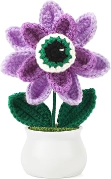 Knitted Eyeball Flower Halloween Decor Spooky Home Gift Ornament | Creepy knitted floral eye design, purple spooky aesthetic decor, desk accent piece, gothic room decoration, unique gift idea
