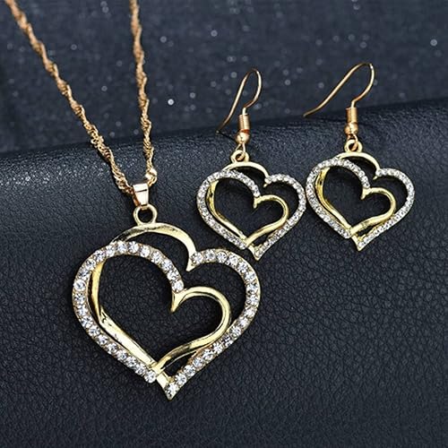 Miniatura 3 de Collar con dije de doble amor con diamantes de oro y plata juego de joyas de boda para mujer dorado talla única