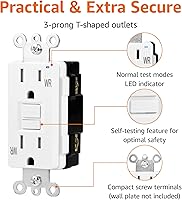 Vista 2 de Yaxa Basics Receptáculo GFCI resistente a la intemperie con indicador LED, resistente a manipulaciones, protección contra fallas a tierra, 15