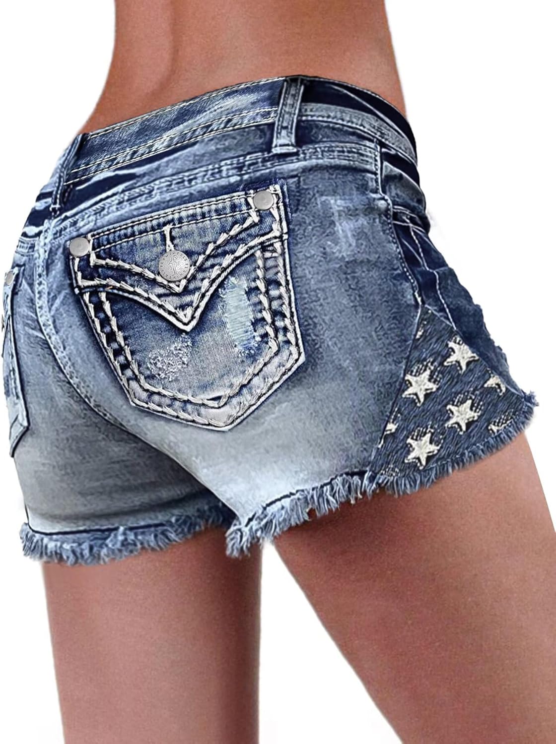 Flamingals Jean Shorts for Women Ripped Denim Low Waist Distressed Raw Hem Skinny Stretchy Shorts