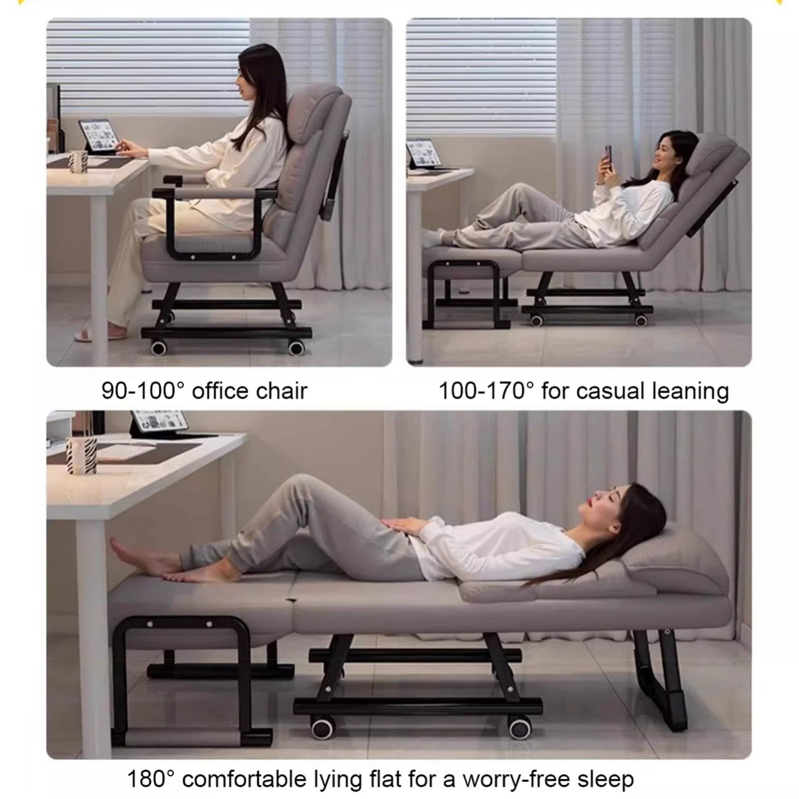 Poltrona Salotto Relax Imbottita,Poltrona Moderna con Braccioli e Schienale Reclinabile Regolabile,Poltrona Letto Pieghevole 2 in 1 per Seduta e Riposo,per Ufficio N,75CM