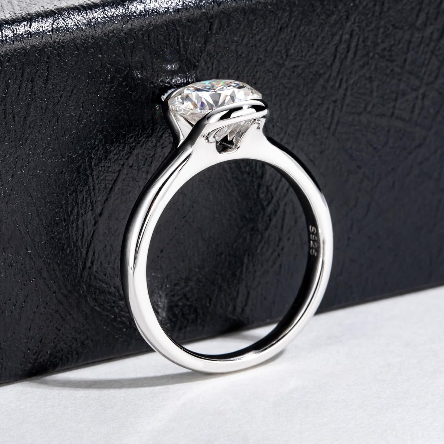 Moissanite Engagement Rings 1cttw-2.15cttw Round Cut Half Bezel Setting/Bezel Setting/Channel Setting/Halo Setting Lab Created Diamond Solitaire Promise Anniversary Rings for Women