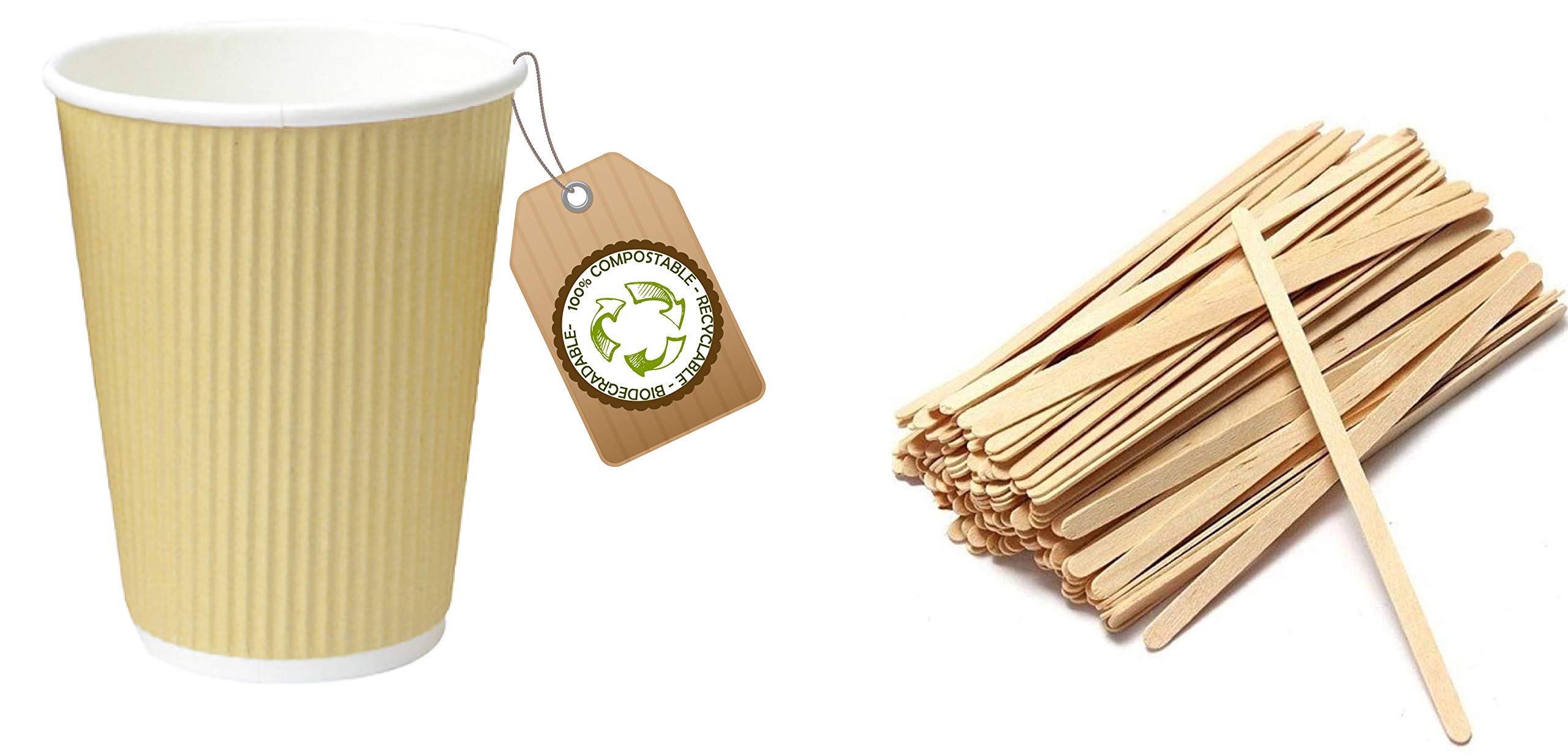 Vasos desechables de 230 ml, biodegradables, reciclables y compostables, de papel kraft con pared de doble capa para capuchino, agua o bebidas calientes y frías.