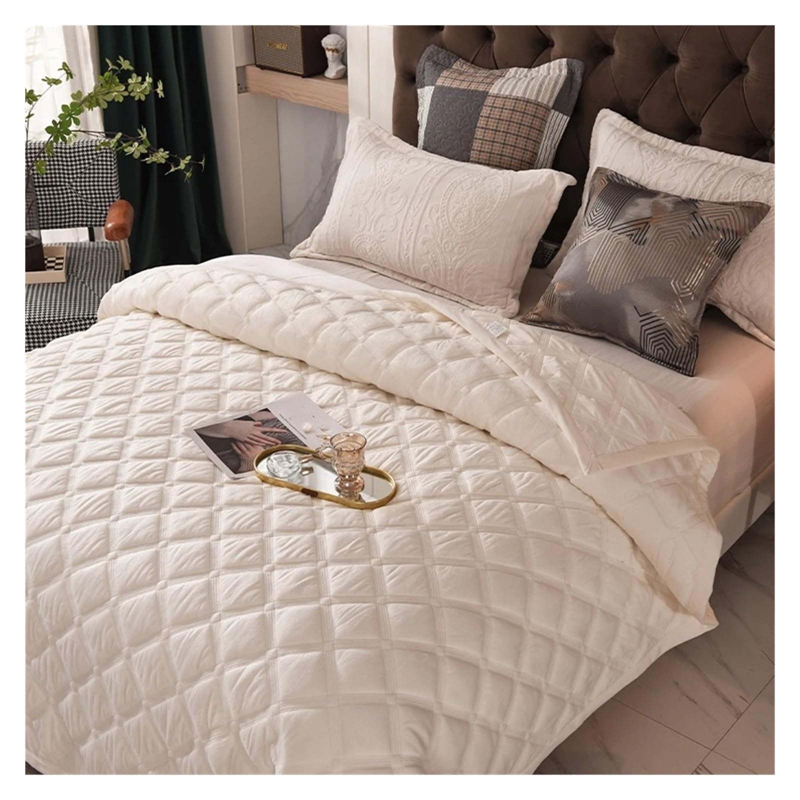 ADOVZ Copriletto invernale in velluto spesso sul letto coperta plaid copriletto coprimaterasso trapunta biancheria da letto Copriletti Compatible with lenzuolo matrimoniale,Lenzuola