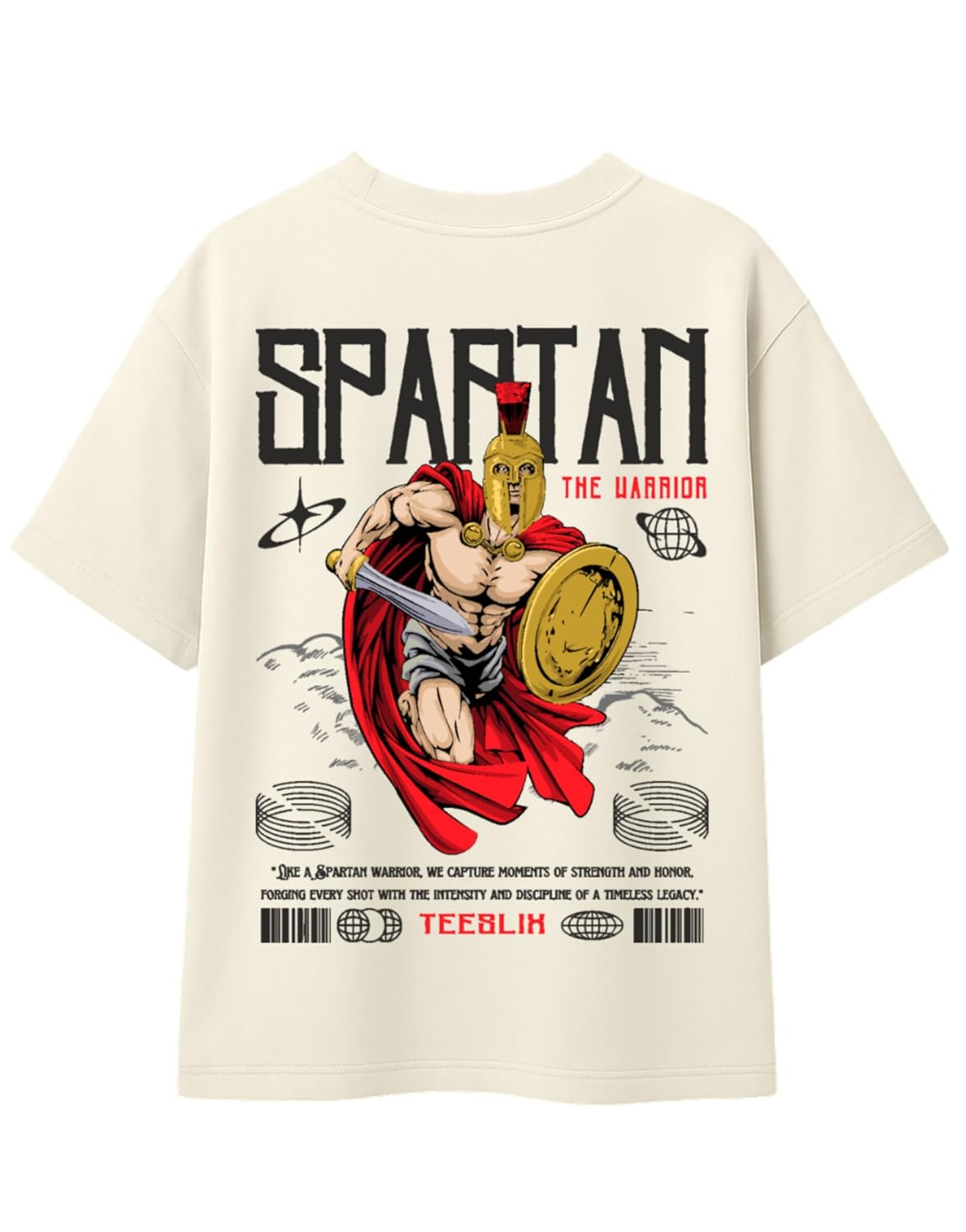 TeeSlix Boys Oversized Cotton T-Shirt | Spartan The Warrior Graphic Print | Soft Breathable Bio-Washed Tee | Casual Street...