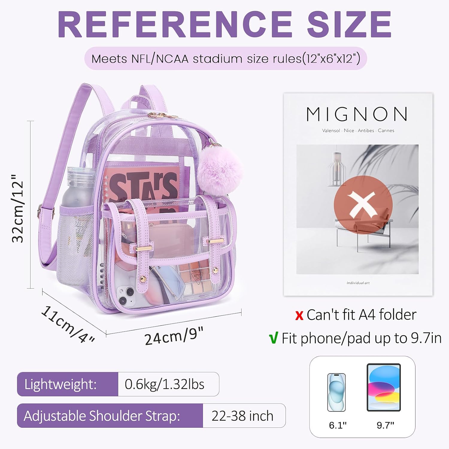 Clear Backpack for Stadium Events, Small Transparent Backpack Mini See Through Bookbag for Women Girls for Concert - Image 3