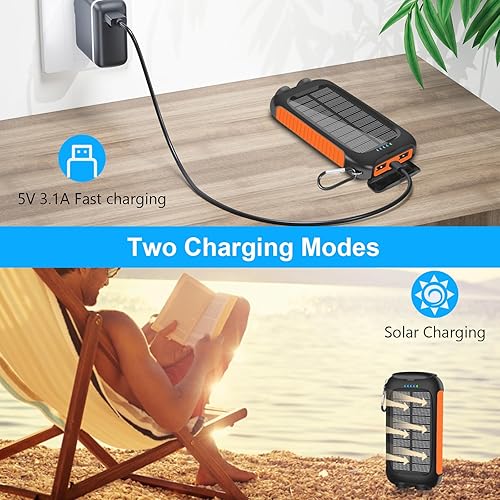 Miniatura 5 de Solar Charger Power Bank, 38800mAh Portable Phone Charger with 1 Type-C & 2 USB-A Ports Built-in Dual LED Flashlight, 15W Fast Charging Waterproof