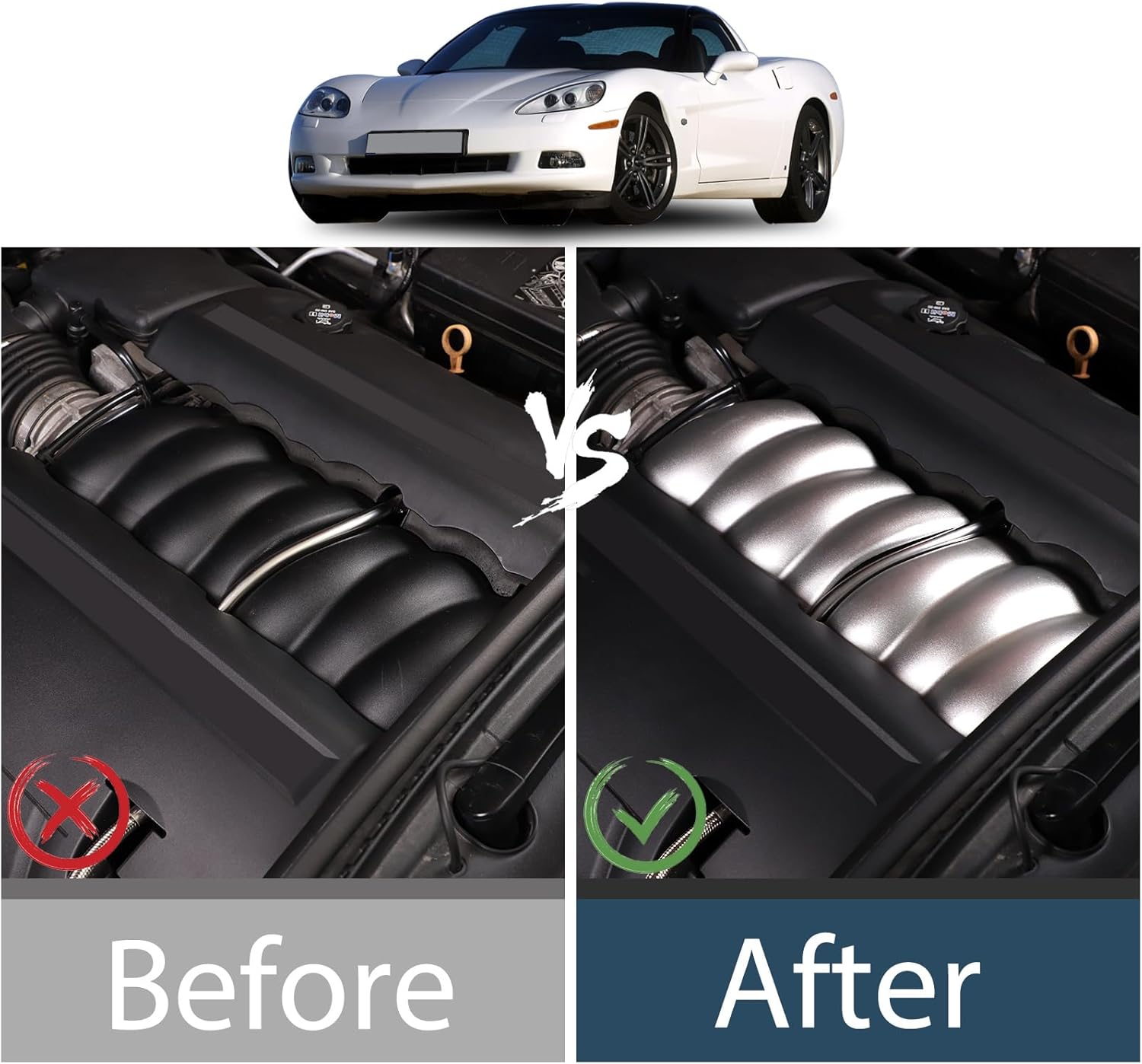 Lcojicep Car Engine Air Inlet Decoration Sticker Compatible with Corvette C6 2005-2013 Aluminum Alloy Hood Engine Trim Sticker Interior Accessories (Silver)