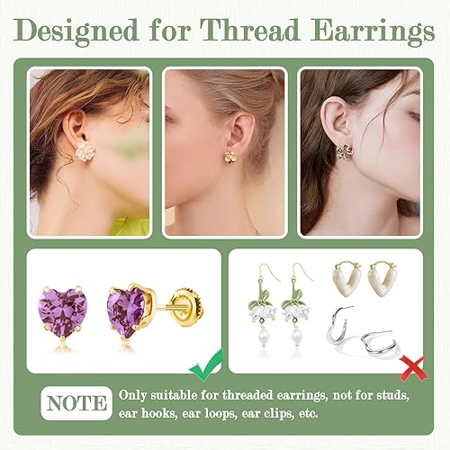 Miniatura 5 de 2 pares de aretes de repuesto de rosca de plata de ley 925, hipoalergénicos chapados en oro, para postes roscados de 0.032 pulgadas (dorado)