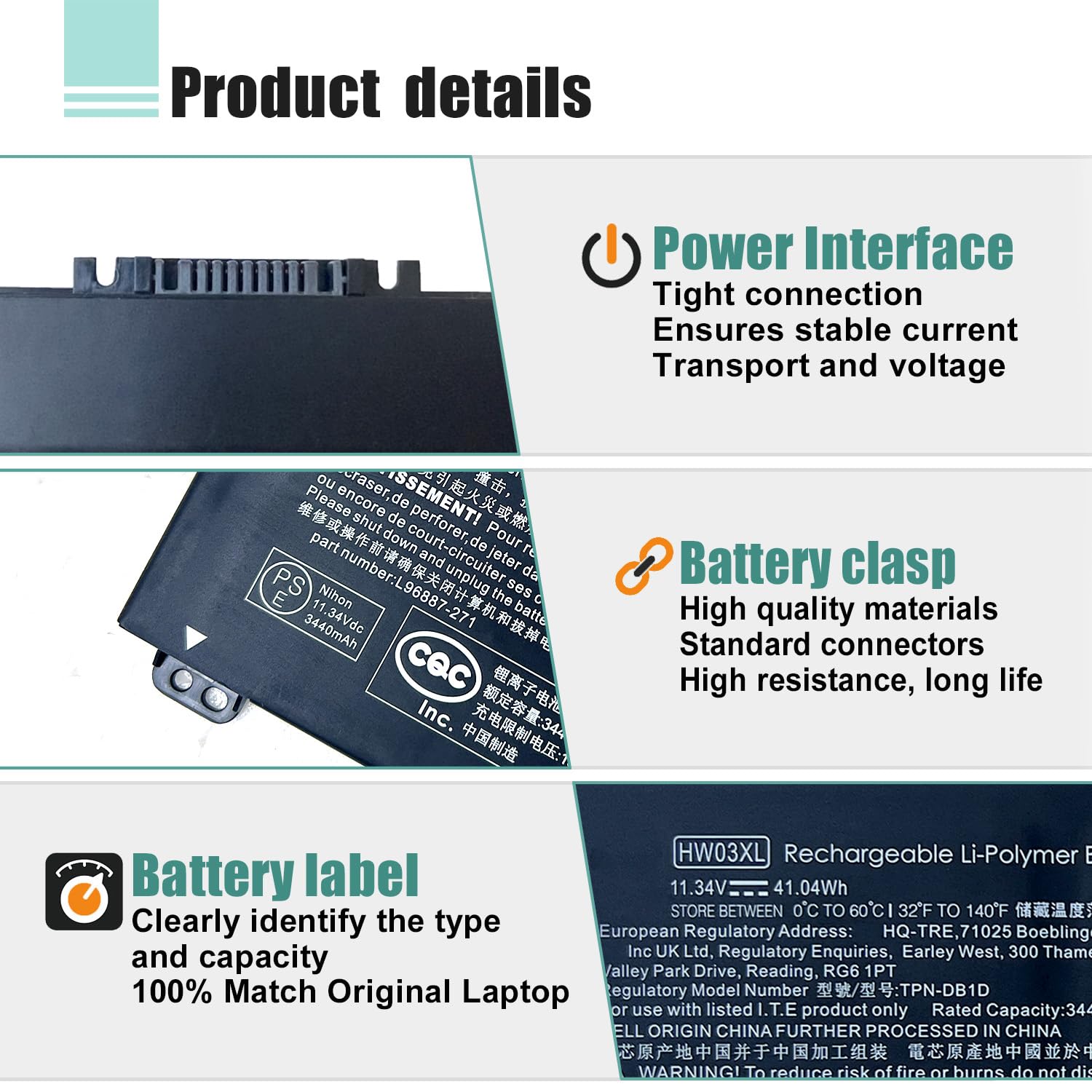 Batterie HW03XL Pour PC Portable HP Pavilion – 41,04 Wh / 3440 MAh | Compatible Nombreux Modèles HP