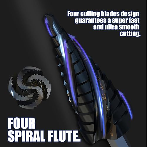 Miniatura 7 de METOTY Juego de brocas escalonadas (14 a 1-38 pulgadas), kit de acero cobalto y acero de alta velocidad para metal, acero inoxidable, aluminio,