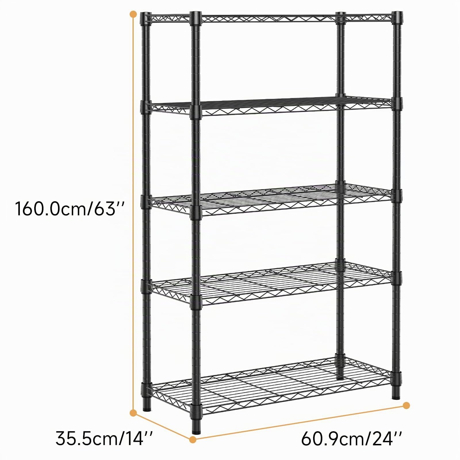 M MZG Estantería Metálica de Carga Pesada de 5 Niveles, hasta 567,5 kg, Baldas Ajustables, para Garaje, Taller y Almacén,Estudio,Negro, 35 x 60 x 158,7 cm