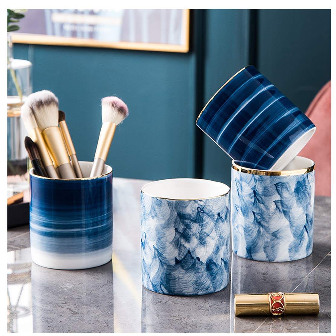 Soporte de cerámica para bolígrafos, soporte para lápices, brochas de maquillaje, para el hogar, oficina, escritorio (B)