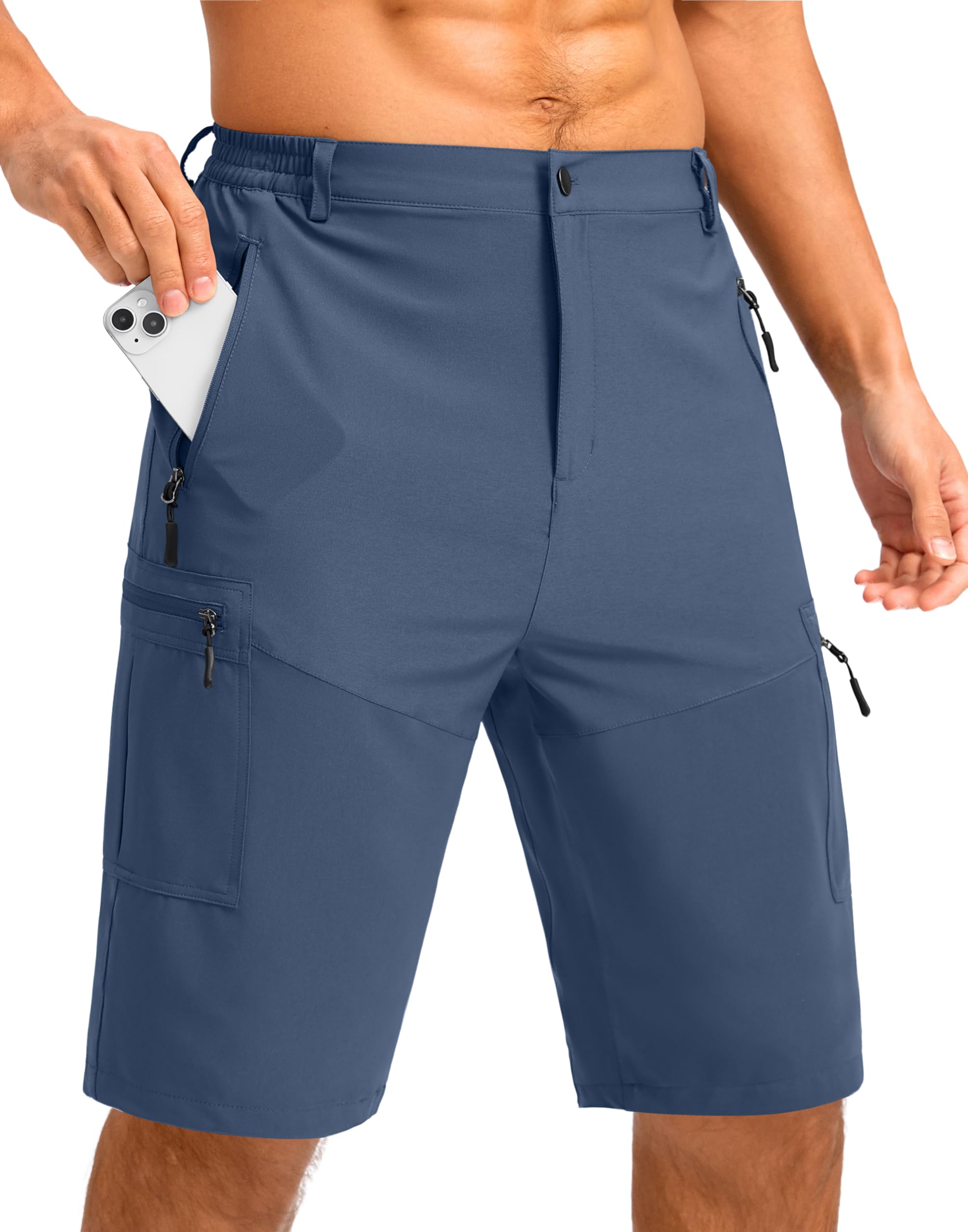 Pudolla Men's Hiking Cargo Shorts 9"/7"/11" Lightweight Outdoor Shorts for Men Trip Golf Camping Casual with 5 Zipper Pockets 11" Inseam Large Dark Navy