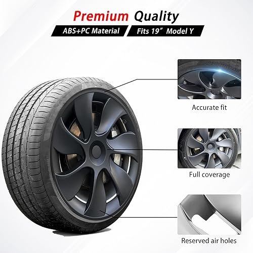 Miniatura 3 de KAVANIC 4 piezas de cubierta de rueda Compatible con Tesla Model Y 19 pulgadas 2020-2024 ABS tapacubos estilo cuchilla negro mate Compatible