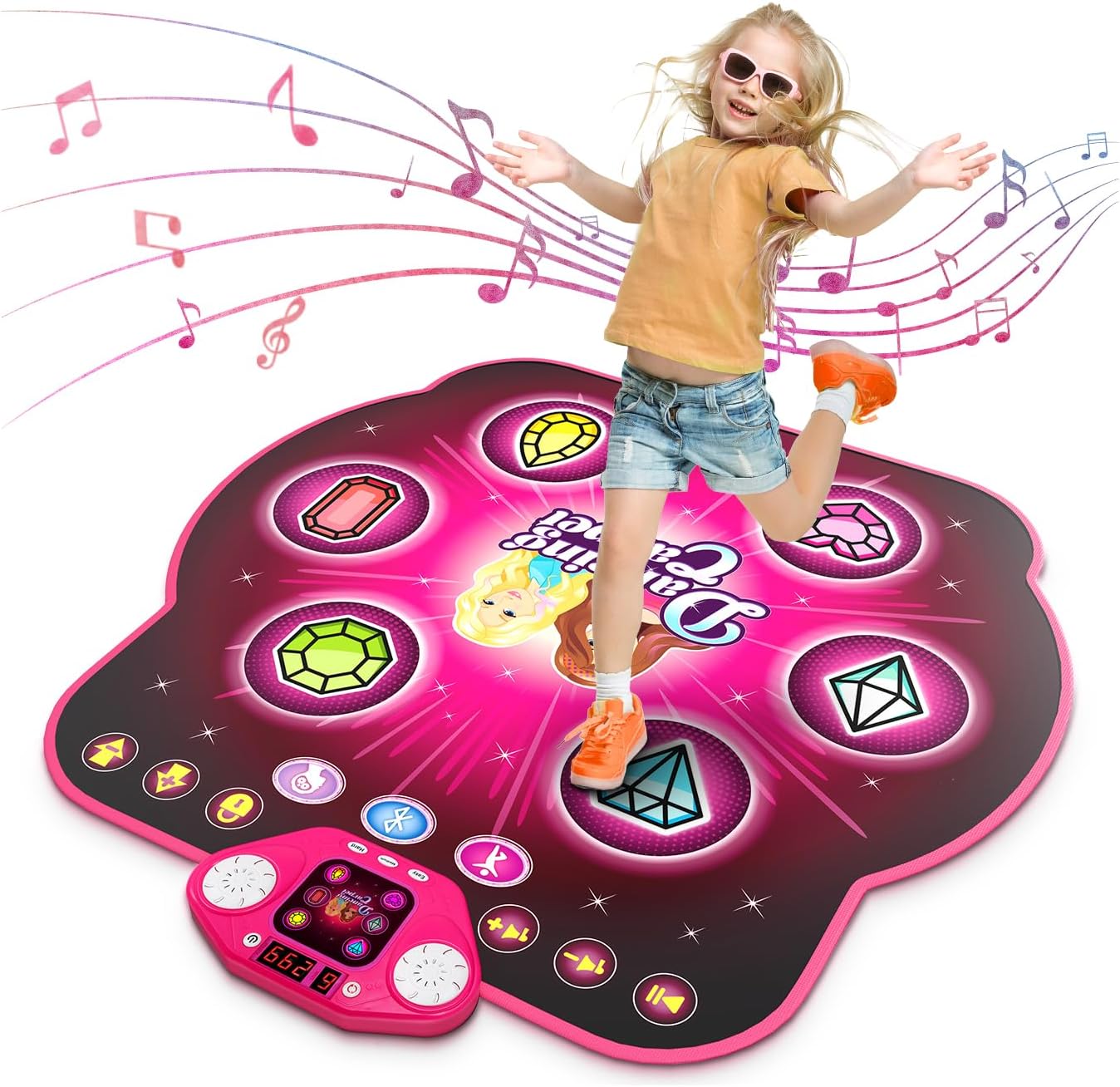 WAYKEE Dance Mat Toys for 3-12 Year Old Girls, Dance Mats for Kids with Wireless Bluetooth, Light-up 6-Button & 5 Game Modes Kids Dance Mat, Birthday Toys Gifts for 3 4 5 6 7 8 9 10+ Year Old Girls
