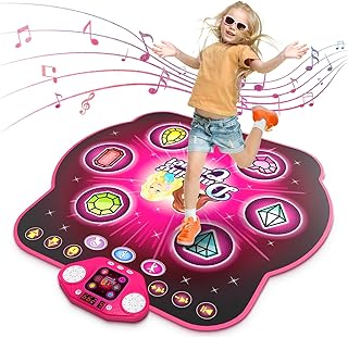 Dance Mat Toys for 3-12 Year Old Girls, Dance Mats for Kids with Wireless Bluetooth, Light-up 6-Button & 5 Game Modes Kids Dance Mat, Birthday Toys Gifts for 3 4 5 6 7 8 9 10+ Year Old Girls