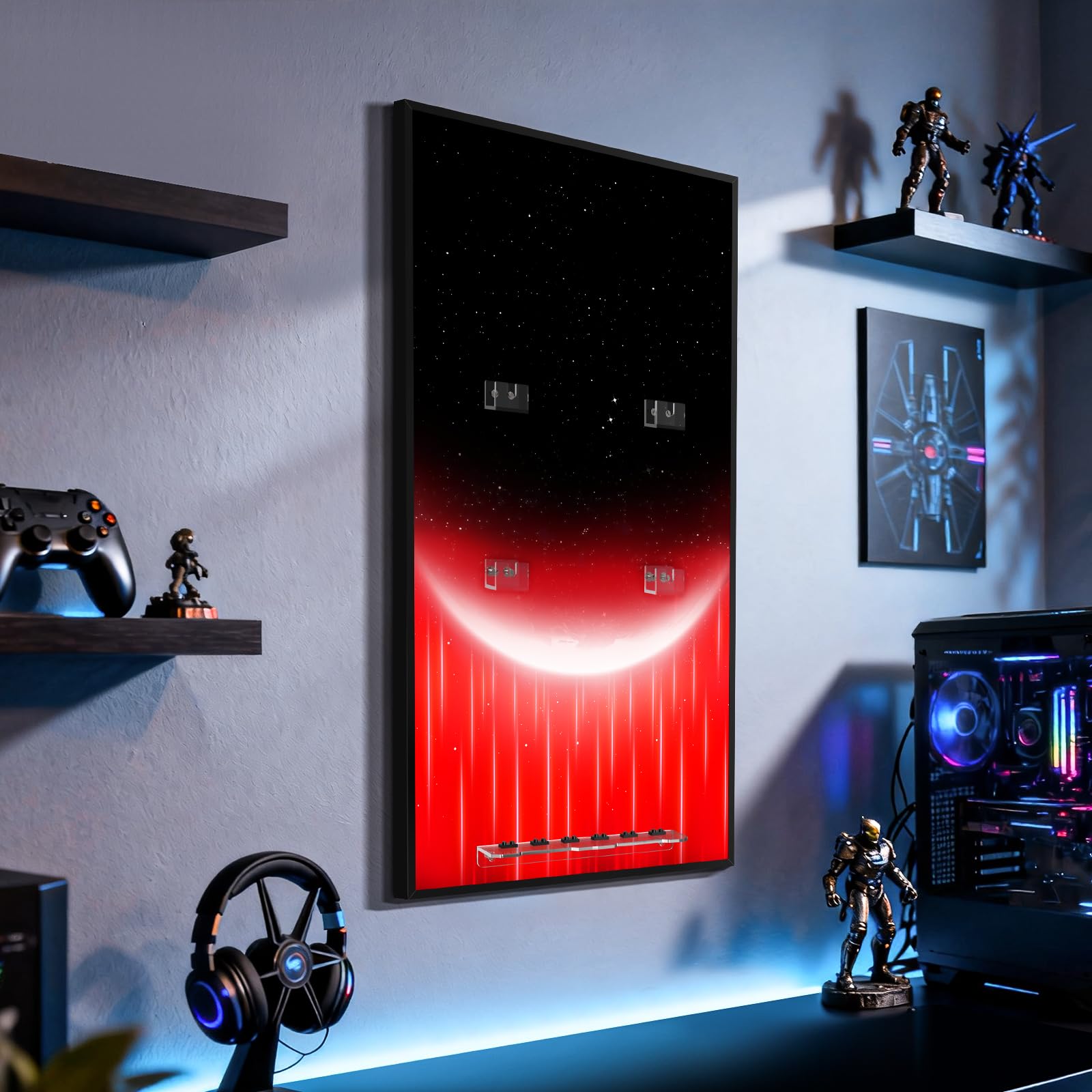 Display Wallboard Compatible with Lego 75389 Dark Millenium Falcon, 3mm Backboard & 4 U-Shaped Holders for Building Model, Space-Saving Easy Assembly Creative Home Decor
