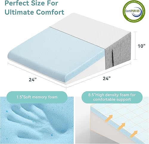 Miniatura 3 de Sunny Heart Almohada de cuña de 10 pulgadas para dormir, almohada de espuma viscoelástica suave para cabecero, almohada triangular para apnea