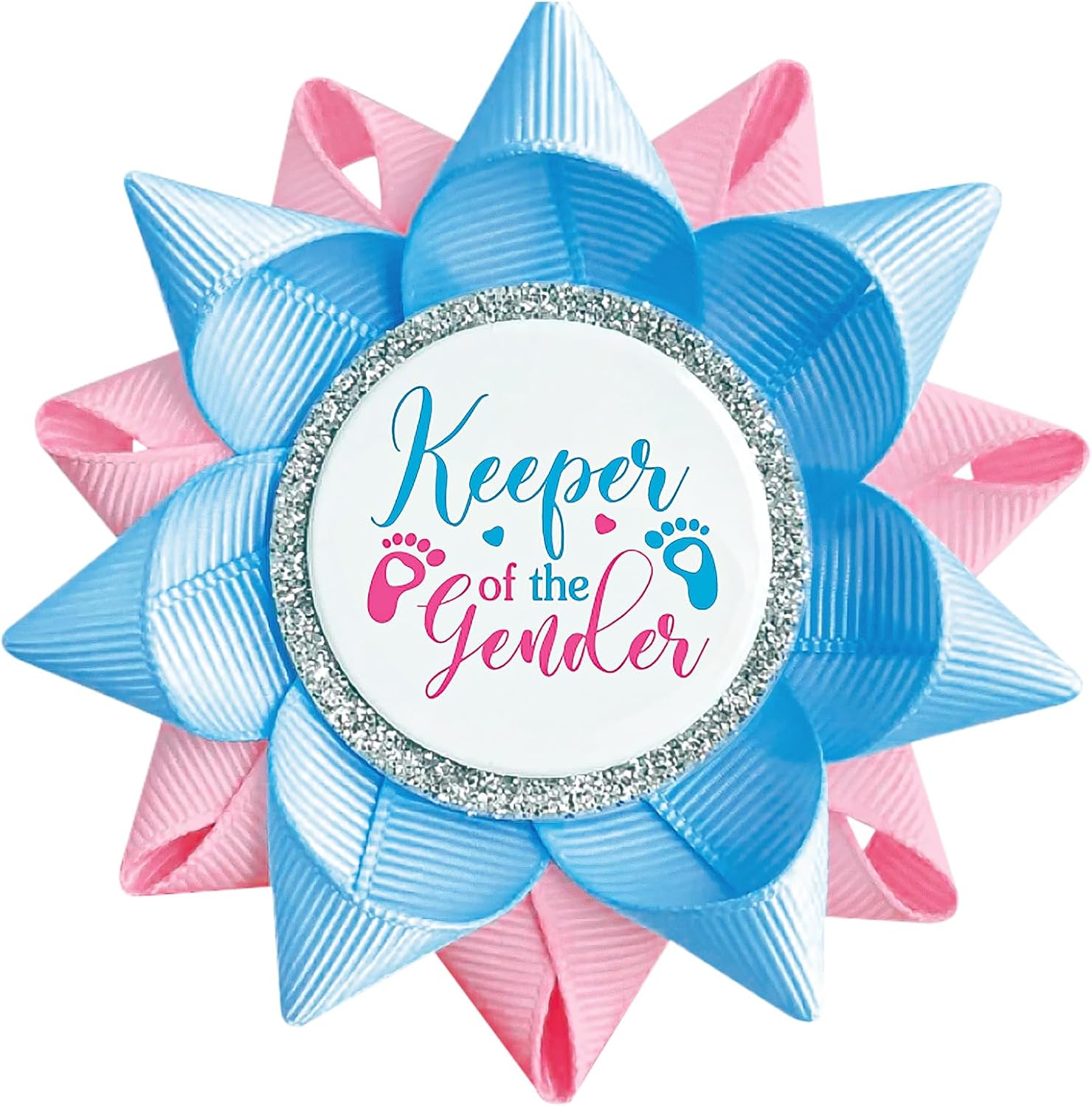 Ecation 2/1 Pcs Keeper Of The Gender Pin Gender Reveal Party Favors Team Buttons Feet Light Blue and Pink Grosgrain Ribbon Pins for Reveal Shower Celebration Party