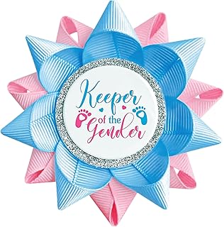 3/2/1 Pcs Keeper Of The Gender Pin Gender Reveal Party Favors Team Boy or Girl Buttons Baby Feet Light Blue and Pink Grosgrain Ribbon Pins for Baby Shower Celebration Game Party