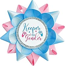 3/2/1 Pcs Keeper Of The Gender Pin Gender Reveal Party Favors Team Buttons Feet Light Blue and Pink Grosgrain Ribbon Pins for Reveal Shower Celebration Party
