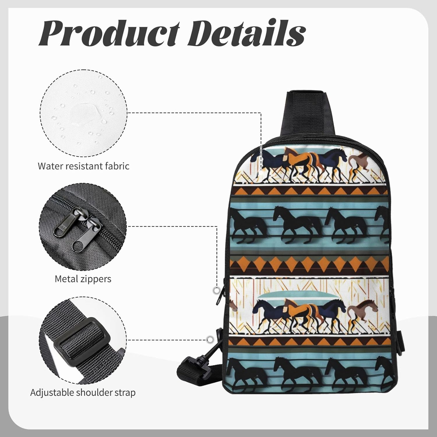 Horse Stripes Pattern Adjustable Strap Large Capacity Double Layer Crossbody Chest Bag 7.7x2.4x11.8in For Camping Travel Daily Leisure Activities