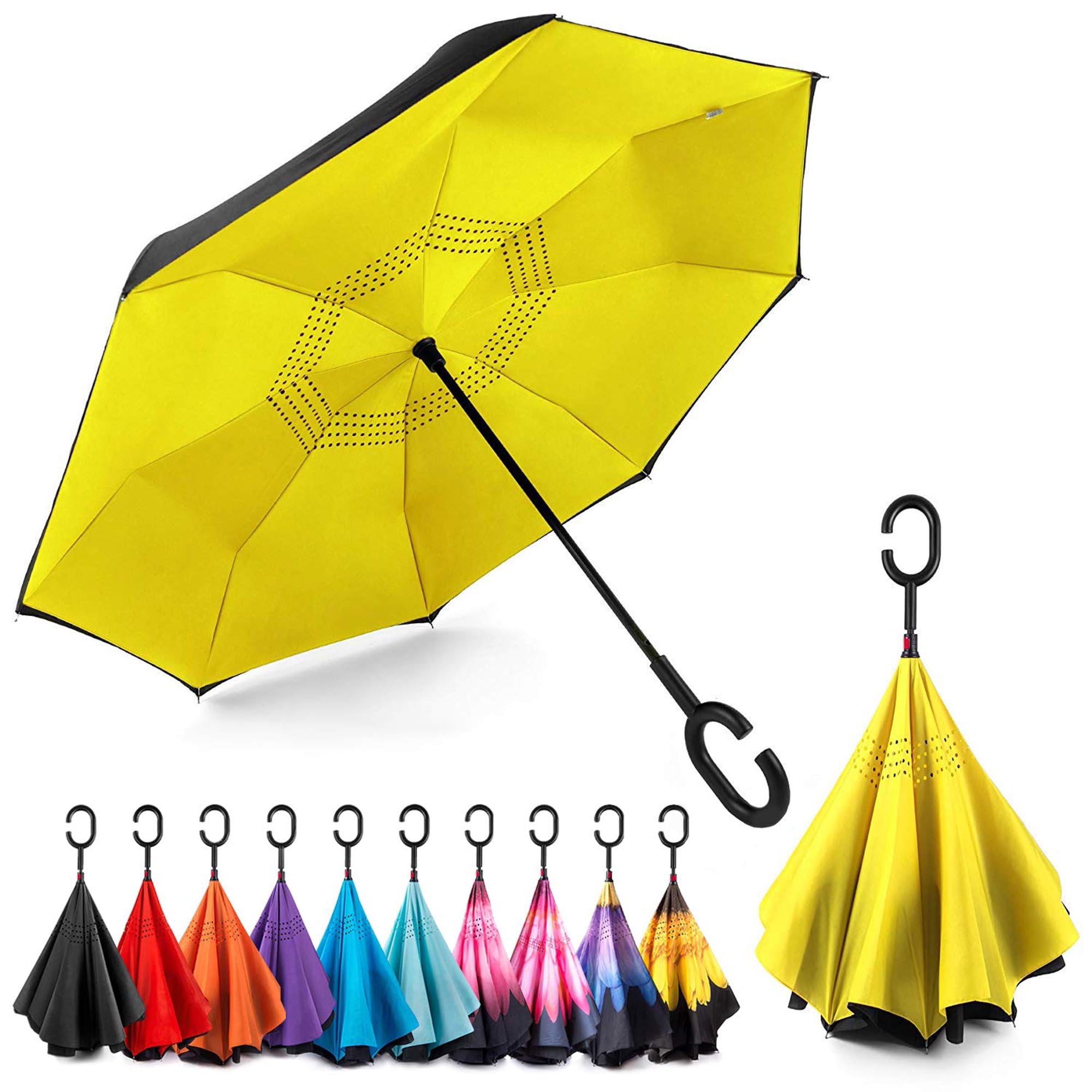 Inverted Reverse Upside Down Umbrella with C-Shaped Handle, Anti-UV Waterproof Windproof Rain Umbrella for Women and Men.-image-22