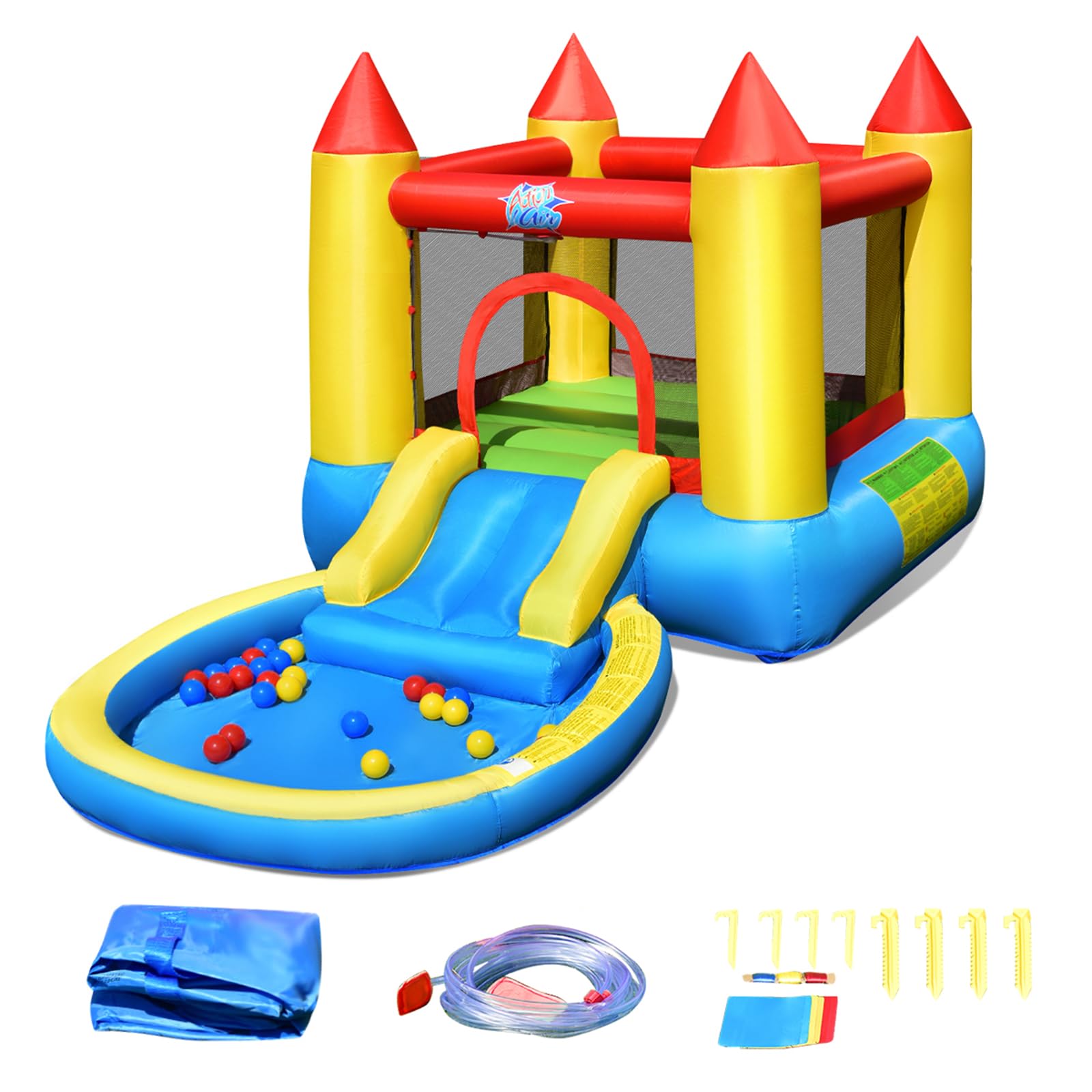 FANTASK Hüpfburg Kinder, hüpfburg Innen- und Außenbereich inkl. Rutsche, Sprungbereich & Planschbecken, Bouncy Castle für Kinder, 362 x 196,5 x 193 cm