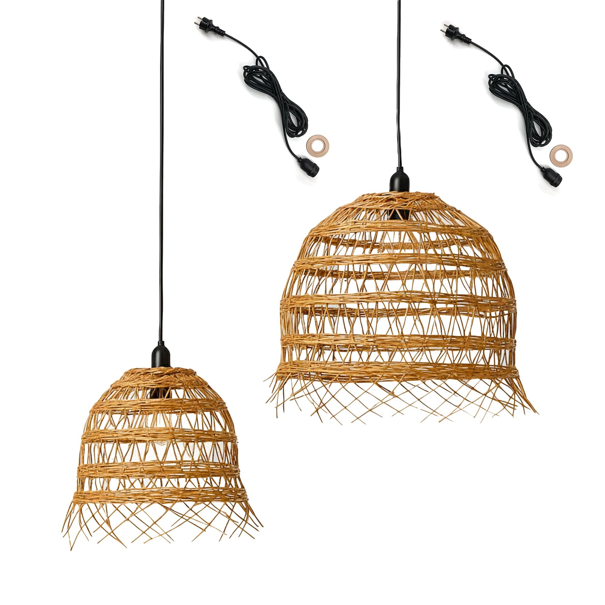 Lumisky Lot de 2 suspensions sur secteur pour l'extérieur 2X HAWAII LONG OUTDOOR CABLE en poly rotin style bohème 5m de longueur de câble