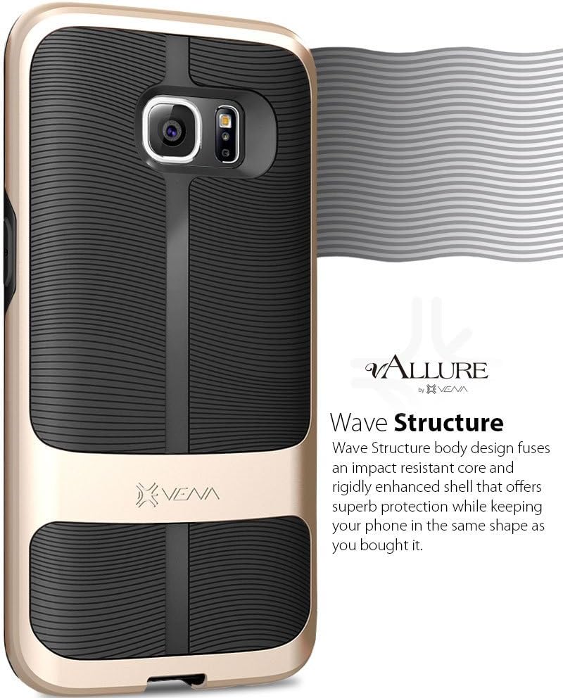 Galaxy S7 Edge Case, Vena [vAllure] Wave Texture [Bumper Frame][CornerGuard Shockproof | Strong Grip] Slim Hybrid Cover for Samsung Galaxy S7 Edge (Gold/Black)