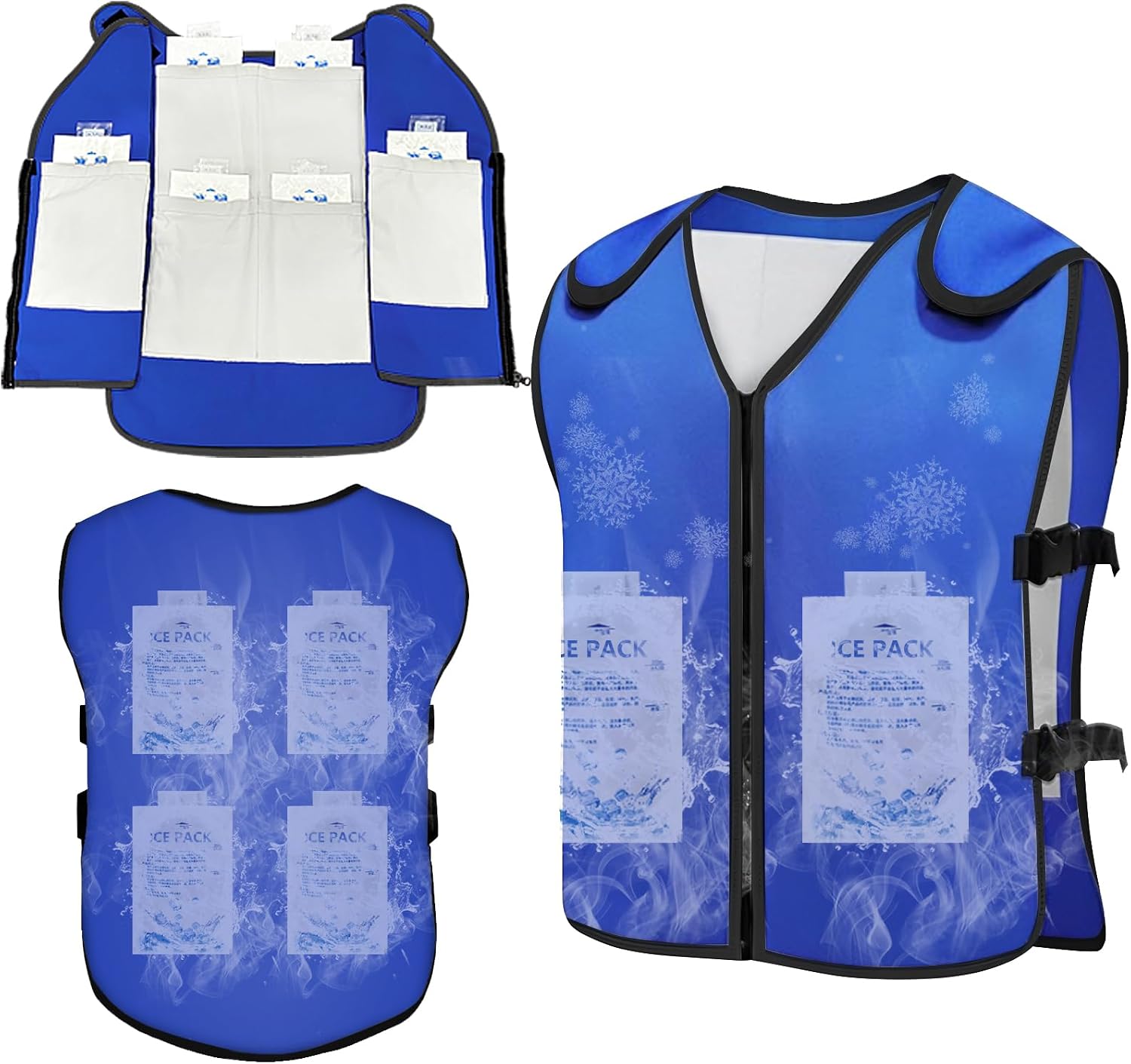 Cooling Vest, Adjustable Ice Vest with 30 Ice Packs, Reflective Cooling Vest with 6 Waterproof Pockets for Hot Weather