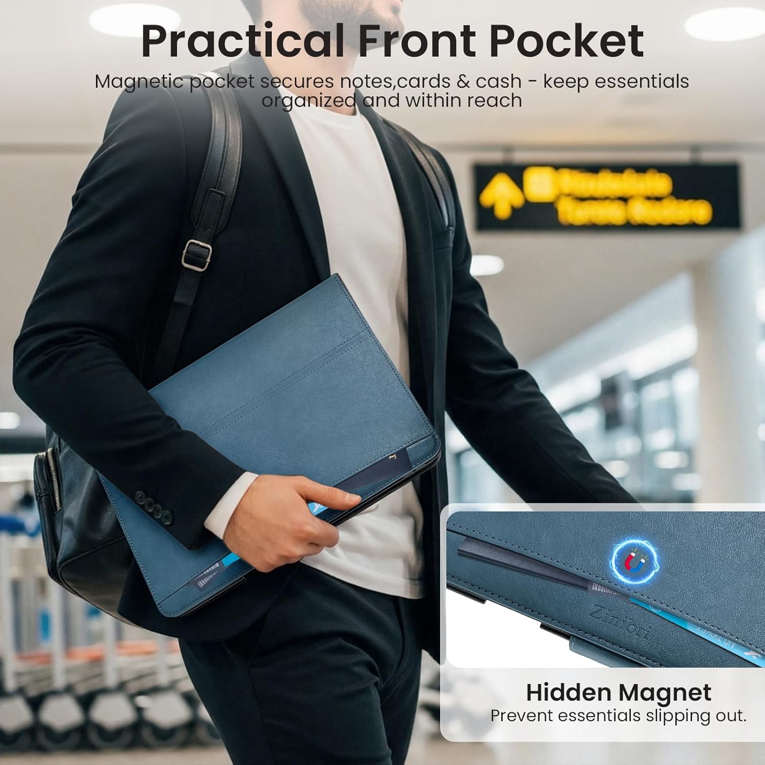 Handcrafted Case for iPad Pro 13 Inch M5 2025/M4 2024 with Pencil Holder & Hand Strap & Pocket,Auto Sleep/Wake,Magnetic Closure,Multi Angles Stand Cover,Protective Folio PU Leather,Light Blue
