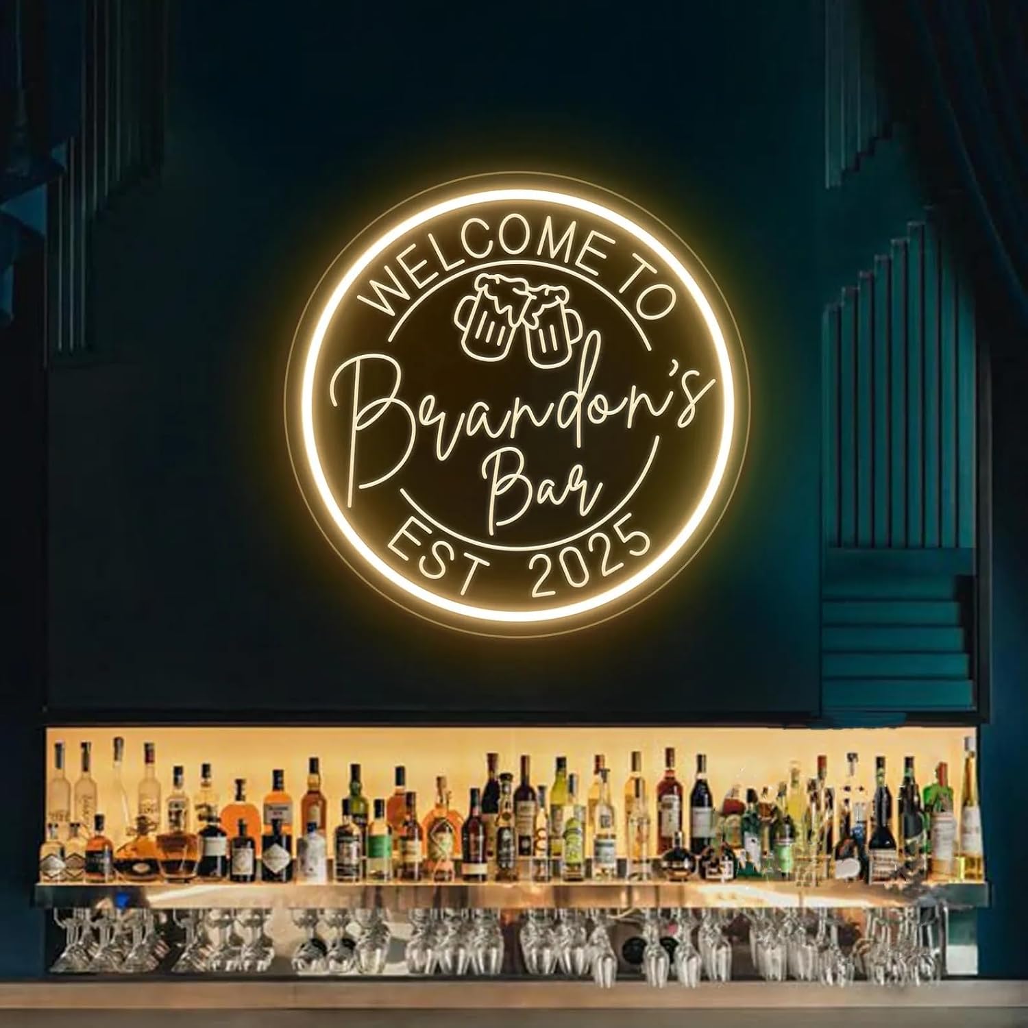 Custom Bar Neon Sign Dimmable Home Bar LED Neon Light Wall Decor Whiskey Bar Cocktail Beer Pub Man Cave Drinking Name Sign Personalized Christmas Gifts for Men Dad