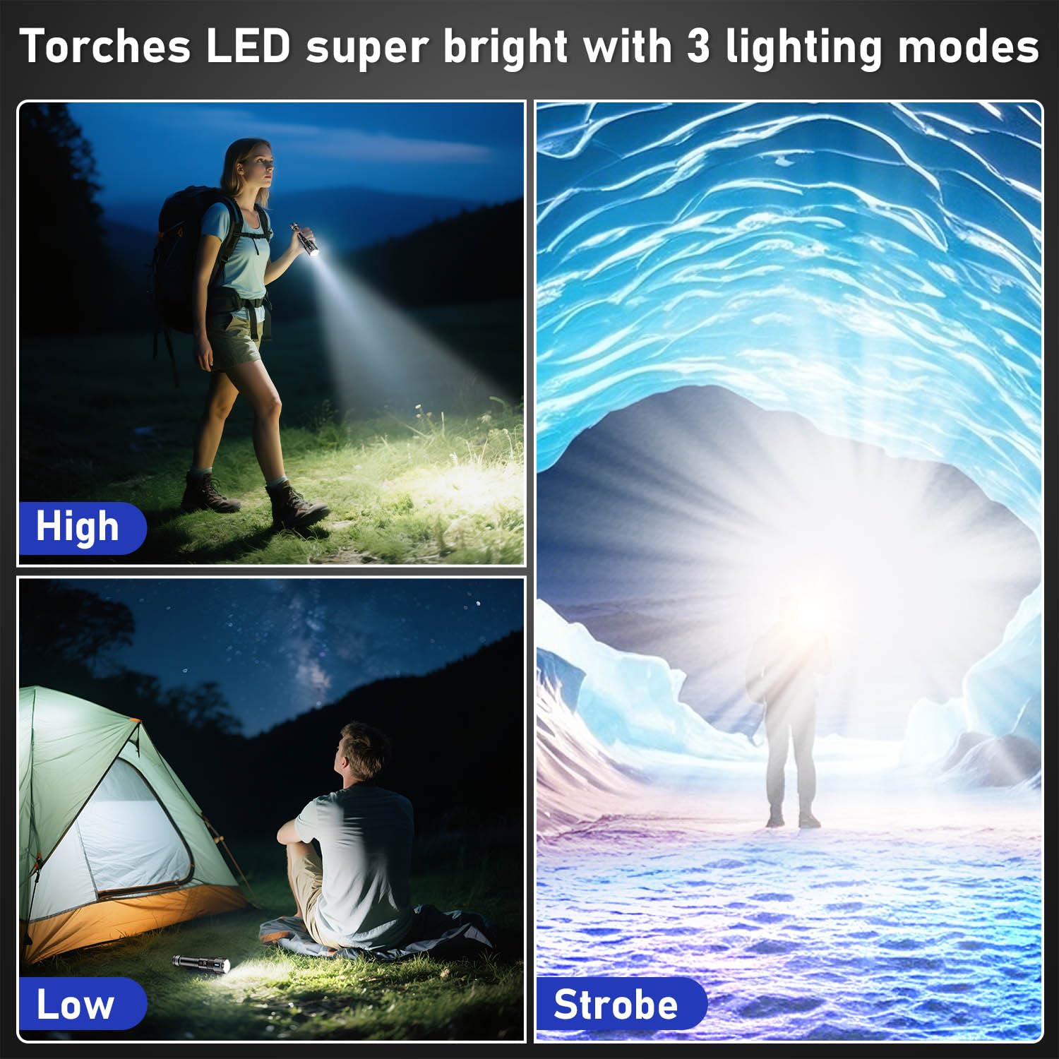 Jayxinli Torches - Torcia tattica a LED super luminosa, ricaricabile, 1000000 lumen, con batteria a lunga durata, per esterni, emergenze, campeggio e altro
