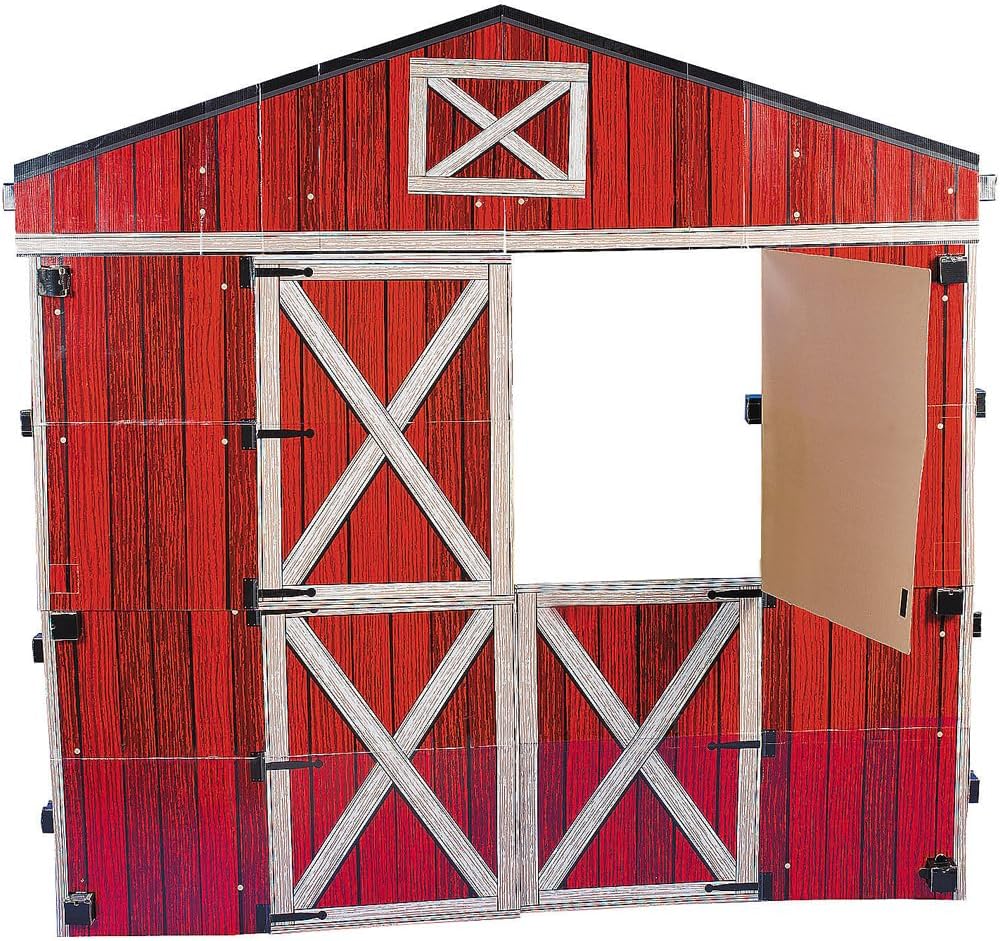 Fun Express 3D Barn Stand-Up Western Party Decorations - Large Cardboard Barn Backdrop for Cowboy Theme Party Decorations, Rodeo Party Decorations & Farm Birthday Party Decorations for Kids Adults