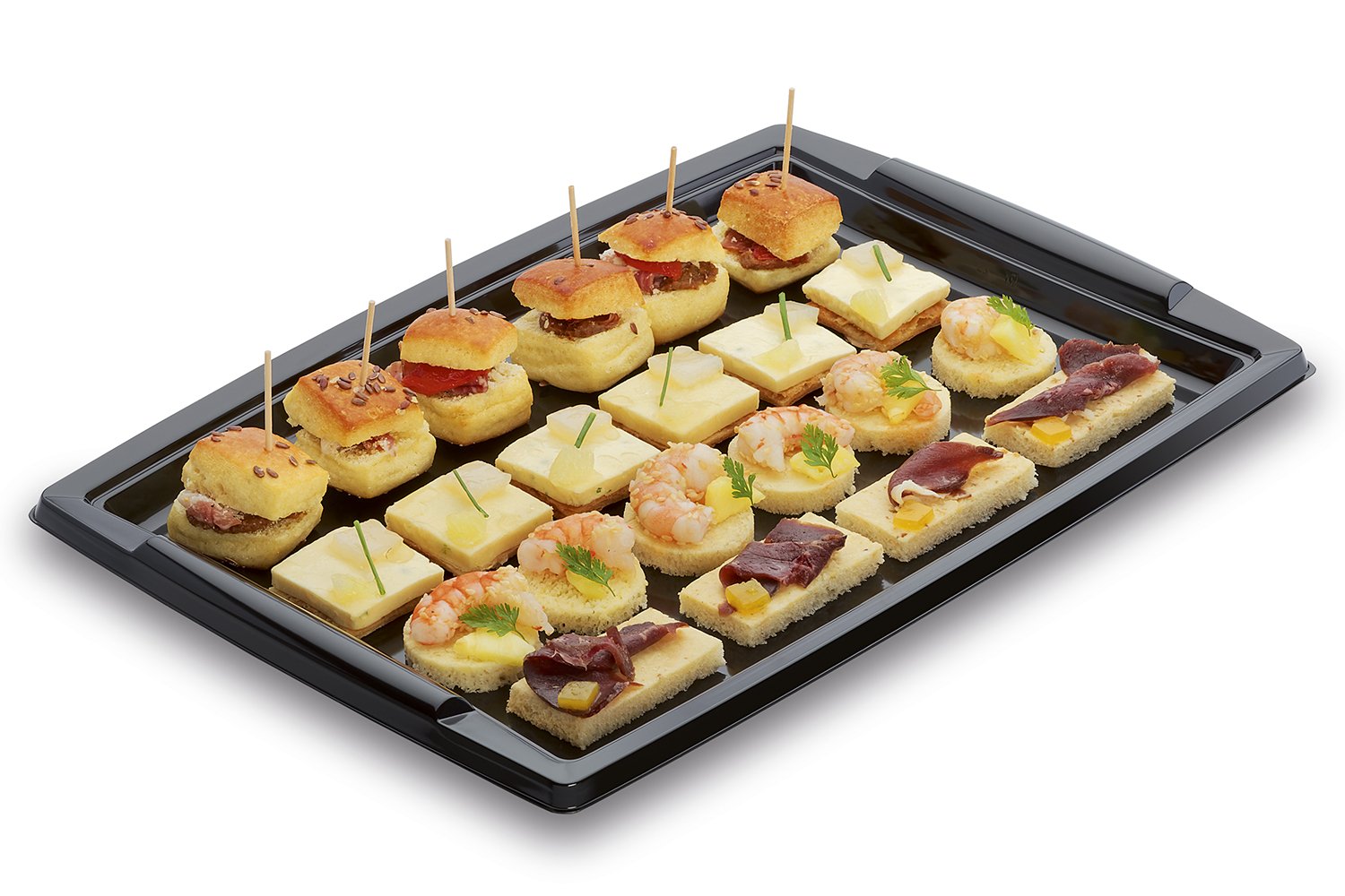 GUILLIN – festipack plc3625 N Cartone di 50 Piatto di Servizio Festivo Rettangolare con Manici, Plastica, Nero, 36 x 25,3 x 1,8 cm