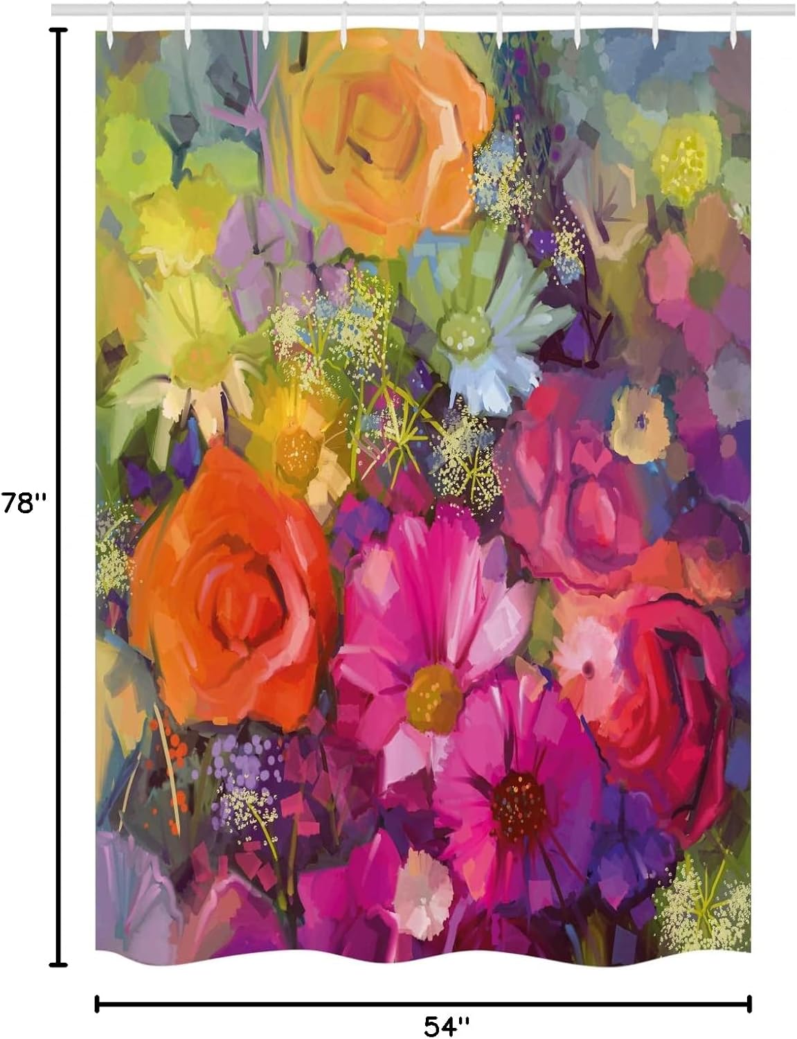 Ambesonne Floral Stall Shower Curtain, Vibrant Flower Bouquet with Daisy Peony Gerbera Petals Romantic Arrangement Print, Fabric Bathroom Decor Set with Hooks, 54" W x 78" L, Multicolor Orange
