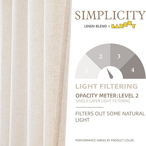 Miniatura 4 de Lazzzy Cortinas de lino semitransparentes para sala de estar, cortinas de lino con pestaña trasera, cortinas de lino con bolsillo para barra de
