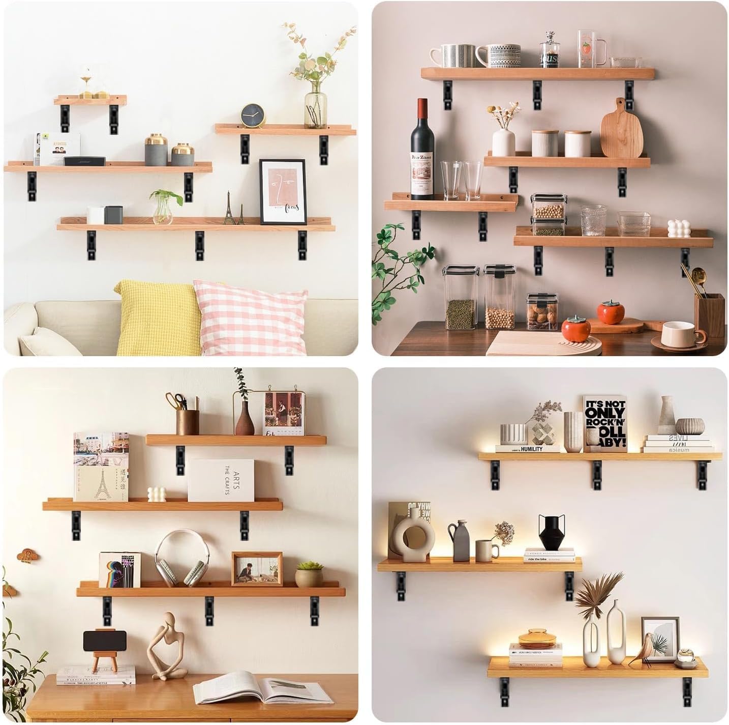 4 Pcs Folding Shelf Brackets, 14 Inch Shelf Brackets Heavy Duty Collapsible Triangle Stainless Steel L Brackets for Wood Shelves, Max. Load 450 lb, DIY Wall Mounted Space Saving for Bench Table, Black