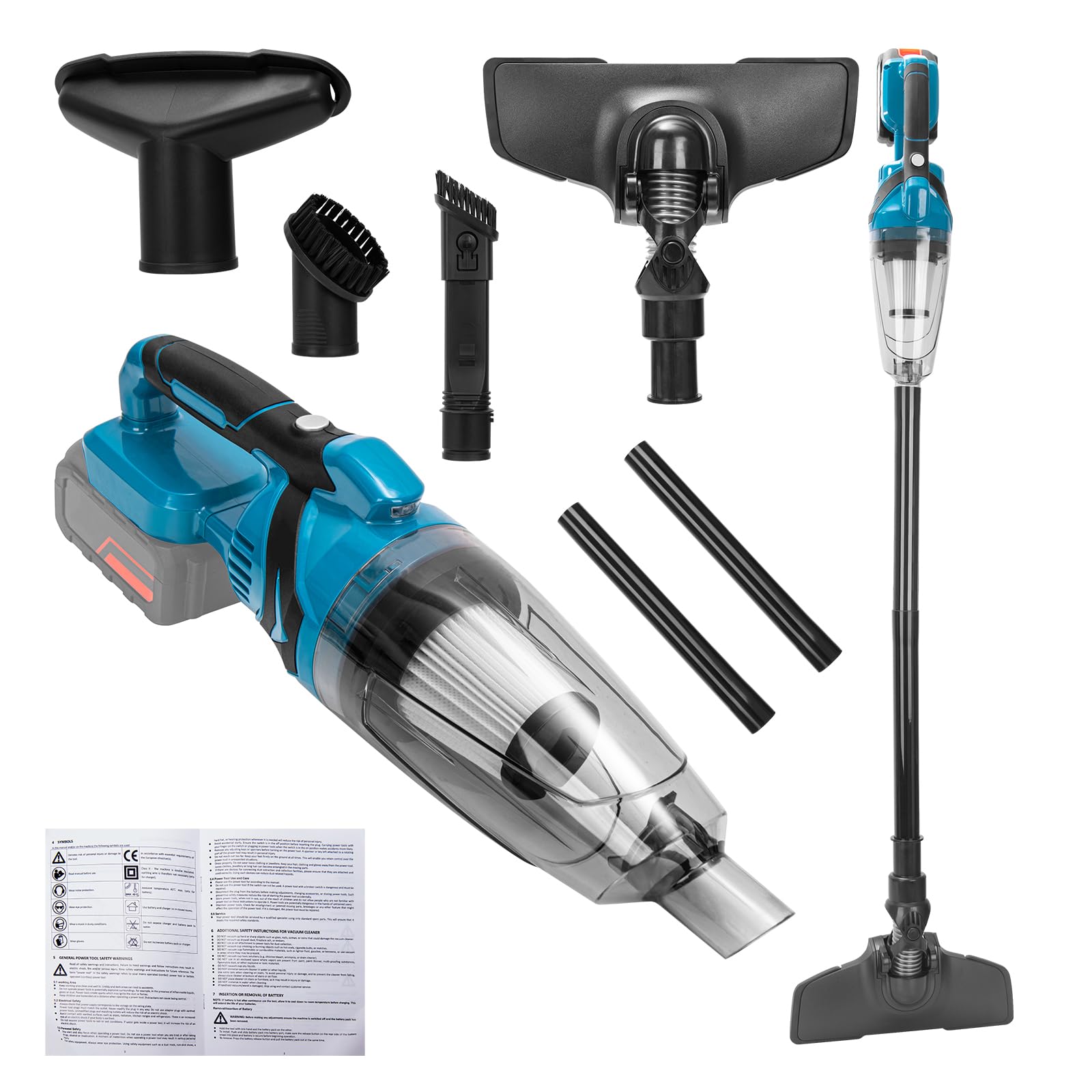 Aspiradora de Mano Potente Sin Cable, Mini Aspirador Industrial 18V con Batería, Aspirador Coche Potente Sin Cable, Aspiradora Pequeña para Cenizas, Hojas y Exterior, Incluye Accesorios